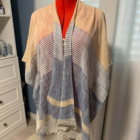 Blue/Tan Stripped Beach Cover-Up - Picture 1 of 7